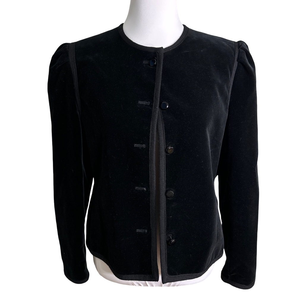 Oleg Cassini Black Velvet Button-Up Blazer Jacket